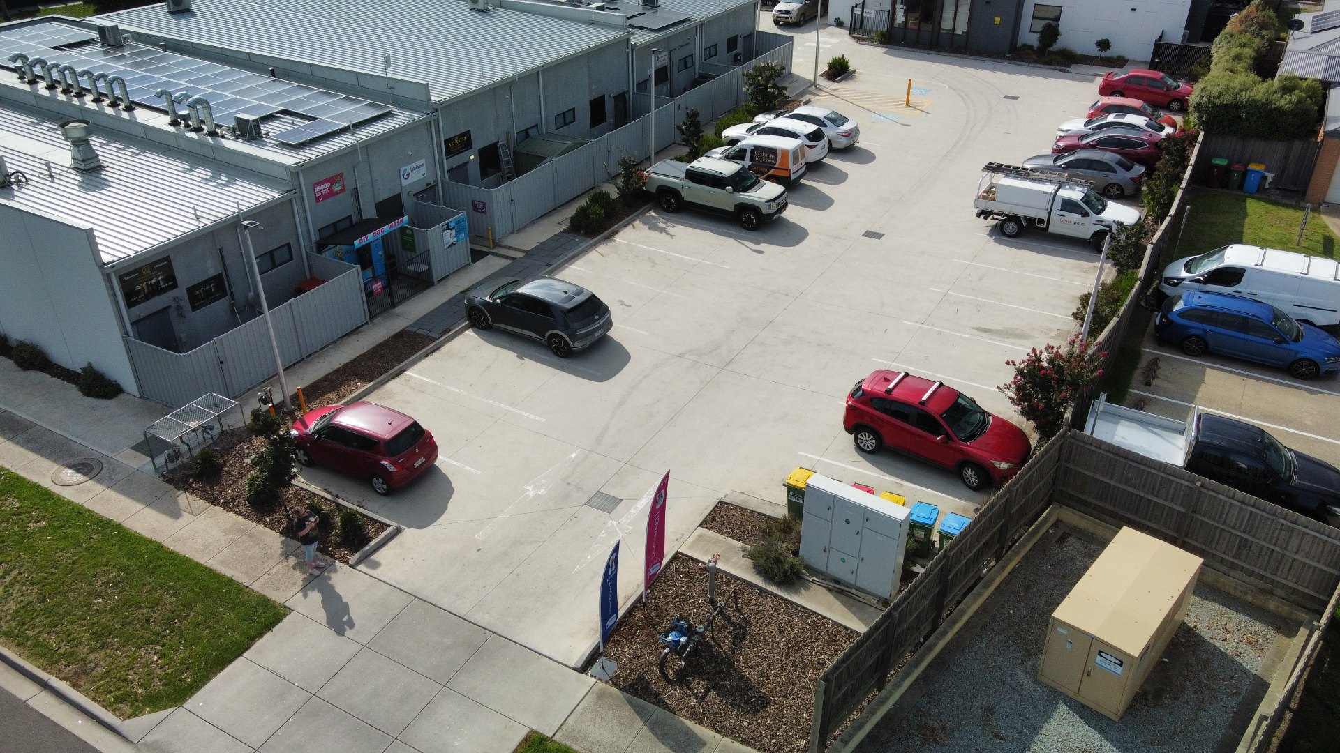 Aerial view of Soap Queens showing front and rear carpark
