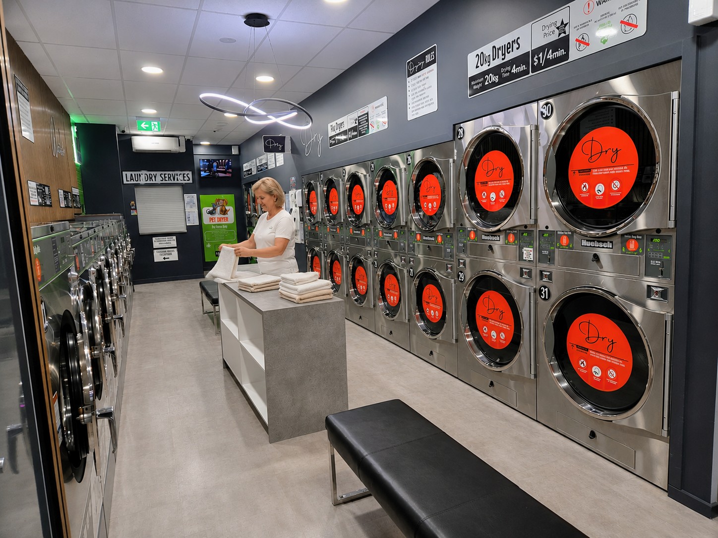 Premium dryers at Soap Queens with flexible temperature and time settings